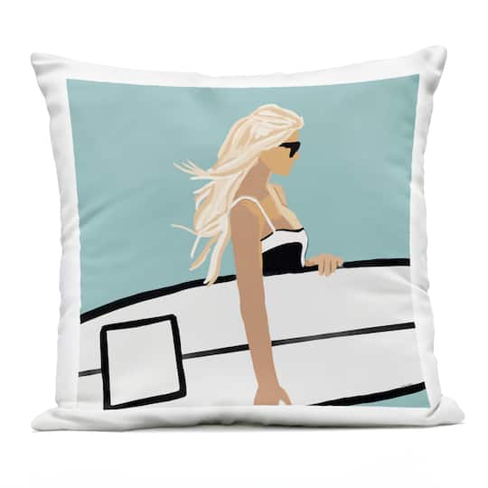 Stupell Industries 18" x 18" Summer Surfer Girl Beach Sky Outdoor Print Throw Pillow